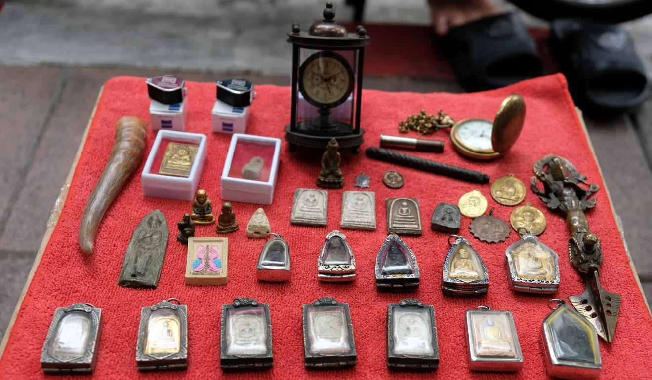 Amulets for sale at a Bangkok amulet market